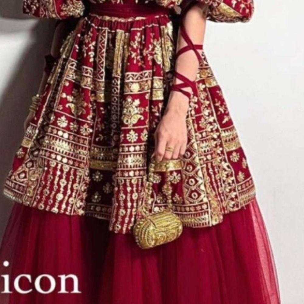 Henna Elegant Red and Gold Embroidered Dress